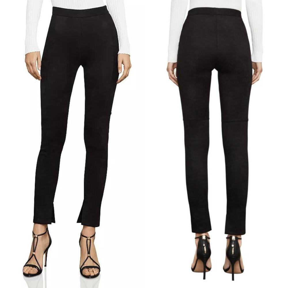 BCBGMAXAZRIA Womens Prescott Black Faux Suede High Waist Pull On Ankle Pants